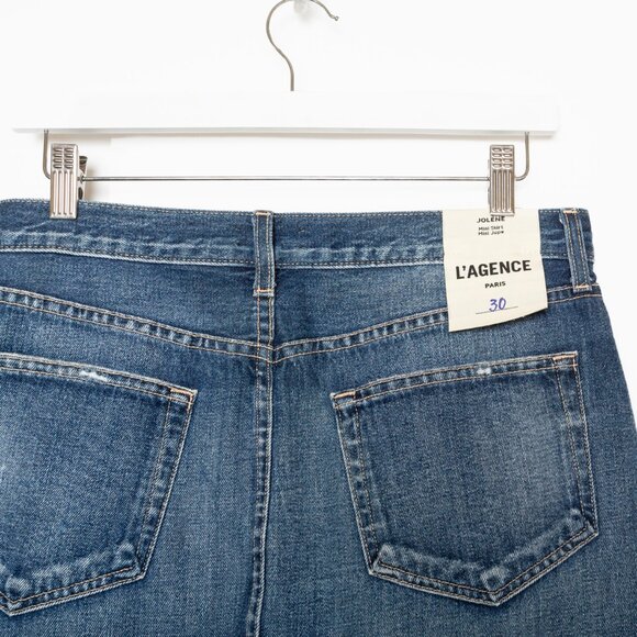 L'Agence Jolene Newberry Medium Blue Distressed Mini Skirt - Size 30 - US 8-10 - Picture 7 of 12